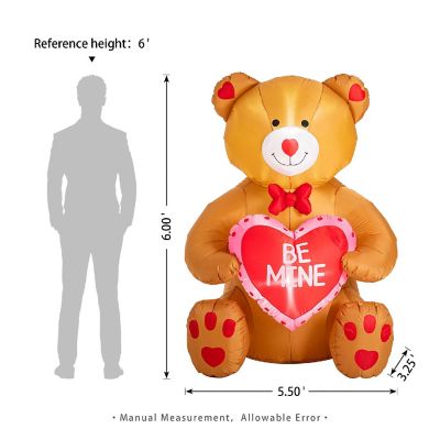 Glitzhome 6'H Lighted  Valentine's Inflatable  Bear with Heart Decor Image 3
