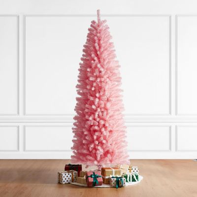 Glitzhome 7.5ft Pink Pencil Tinsel Artificial Christmas Tree Image 1
