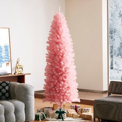 Glitzhome 7.5ft Pink Pencil Tinsel Artificial Christmas Tree Image 2