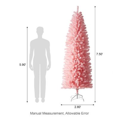Glitzhome 7.5ft Pink Pencil Tinsel Artificial Christmas Tree Image 3