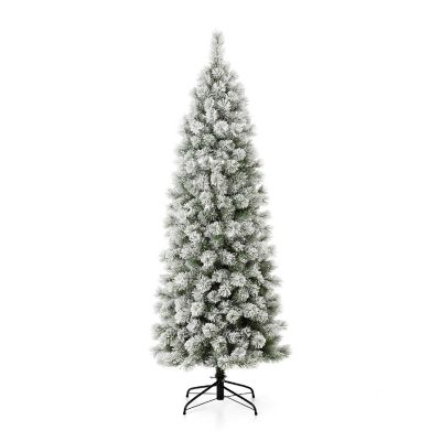 Glitzhome 7.5ft Pre-Lit Flocked Pencil Pine Artificial Christmas Tree with 350 Warm White Lights, 3 function Image 1