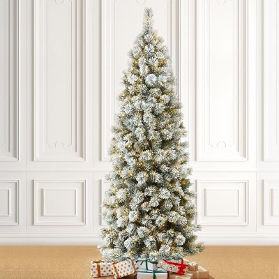 Glitzhome 7.5ft Pre-Lit Flocked Pencil Pine Artificial Christmas Tree with 350 Warm White Lights, 3 function Image 2