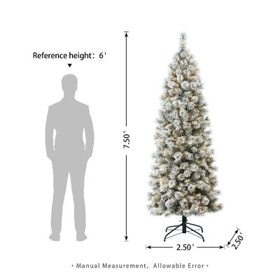 Glitzhome 7.5ft Pre-Lit Flocked Pencil Pine Artificial Christmas Tree with 350 Warm White Lights, 3 function Image 3