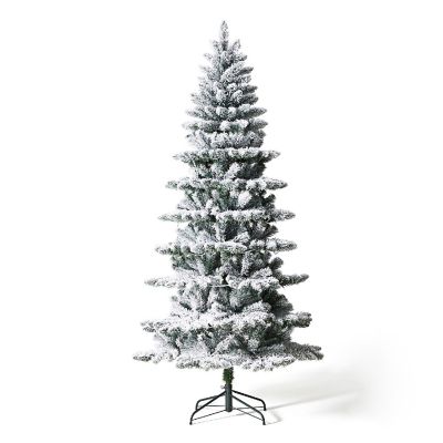 Glitzhome 7.5ft Pre-Lit Flocked Slim Spruce Artificial Christmas Tree with 320 Warm White Lights,3 Function Image 1