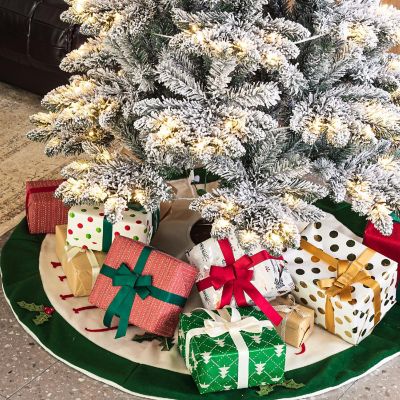 Glitzhome 7.5ft Pre-Lit Flocked Slim Spruce Artificial Christmas Tree with 320 Warm White Lights,3 Function Image 2