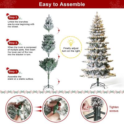 Glitzhome 7.5ft Pre-Lit Flocked Slim Spruce Artificial Christmas Tree with 320 Warm White Lights,3 Function Image 3