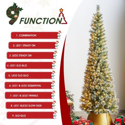 Glitzhome 7.5ft Pre-Lit Frosted Cashmere Pencil Pine Artificial Christmas Tree with 250 Warm White/Multi-color C3 Clear LED Lights, 9 Function w/Remote Control Image 3