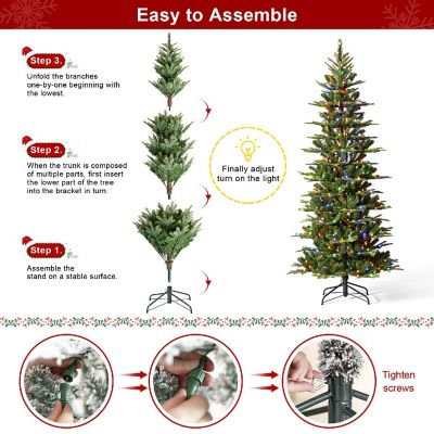 Glitzhome 7.5ft Pre-Lit Green Slim Fir Artificial Christmas Tree with 350 strawberry Lights,9 Functional Warm White/Multi-color, remote controller Image 2
