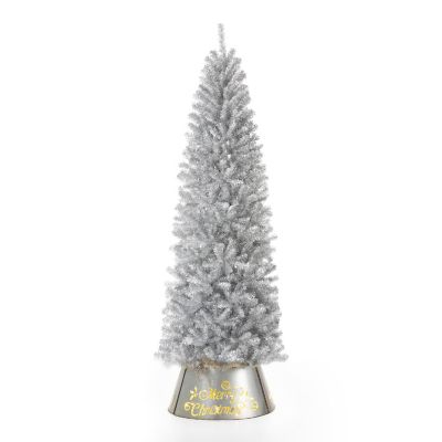 Glitzhome 7.5ft Silver Pencil Tinsel Artificial  Christmas Tree Image 1