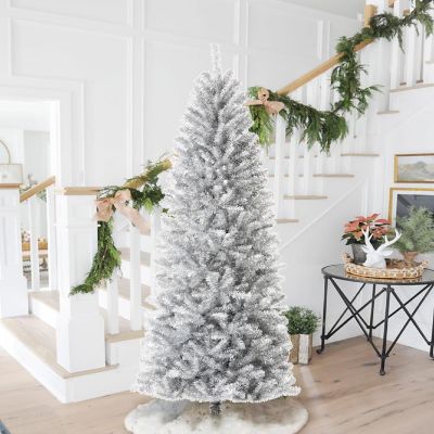 Glitzhome 7.5ft Silver Pencil Tinsel Artificial  Christmas Tree Image 1