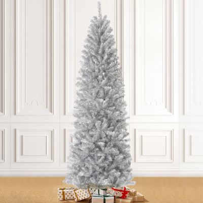 Glitzhome 7.5ft Silver Pencil Tinsel Artificial  Christmas Tree Image 2