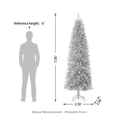 Glitzhome 7.5ft Silver Pencil Tinsel Artificial  Christmas Tree Image 3