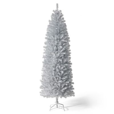 Glitzhome 7.5ft Silver Pencil Tinsel Artificial Christmas Tree Image 1