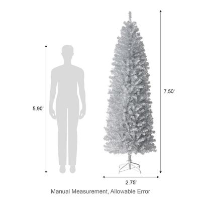 Glitzhome 7.5ft Silver Pencil Tinsel Artificial Christmas Tree Image 3