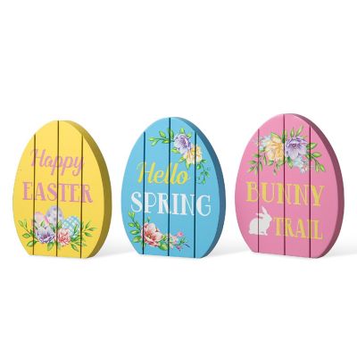 Glitzhome 7.5"H Set of 3 Easter Wooden Easter Egg Table Decor Image 1