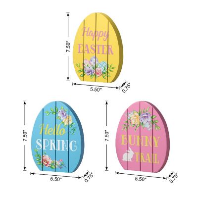 Glitzhome 7.5"H Set of 3 Easter Wooden Easter Egg Table Decor Image 3