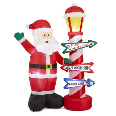 Glitzhome 7FT Lighted Inflatable Santa with Lamp Post Sign Decor Image 1