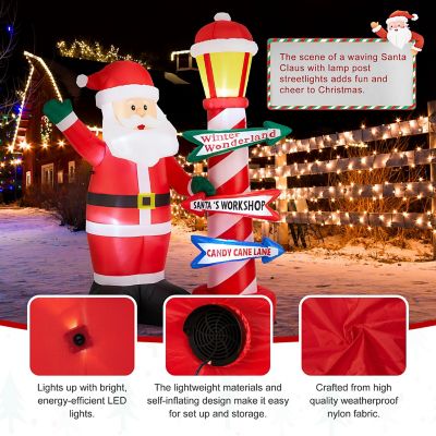 Glitzhome 7FT Lighted Inflatable Santa with Lamp Post Sign Decor Image 2