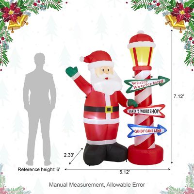 Glitzhome 7FT Lighted Inflatable Santa with Lamp Post Sign Decor Image 3