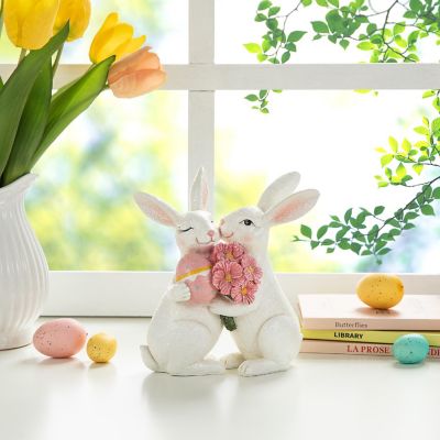 Glitzhome 7"H Easter Loving  Bunny Resin Table Decor Image 1