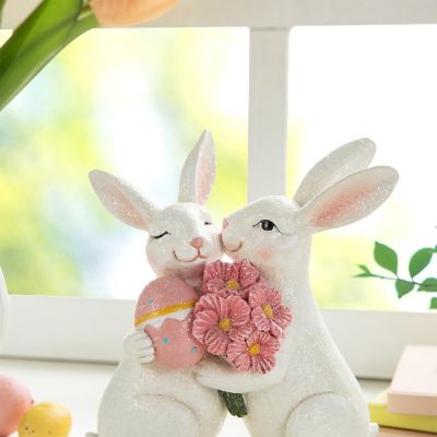 Glitzhome 7"H Easter Loving  Bunny Resin Table Decor Image 2