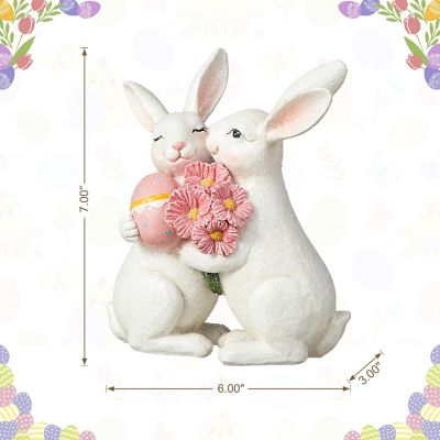 Glitzhome 7"H Easter Loving  Bunny Resin Table Decor Image 3