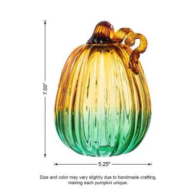 Glitzhome 7"H Gradient Turquoise Glass Pumpkin Image 1