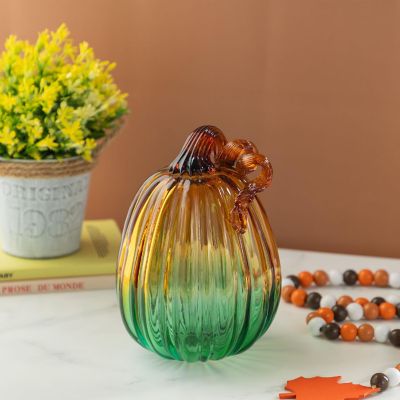 Glitzhome 7"H Gradient Turquoise Glass Pumpkin Image 2