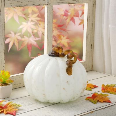 Glitzhome 8.5"D Fall Golden/White Glass Pumpkin Image 1