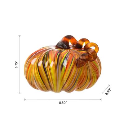 Glitzhome 8.5"D X 6.75"H Fall Multi Striped Glass Large Pumpkin Image 3