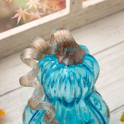 Glitzhome 8.5"H Fall Blue Glass Gourd Image 2