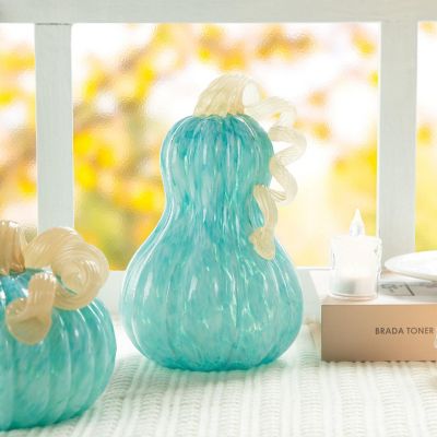 Glitzhome 8.5"H Fall Turquoise Glass Gourd Image 1