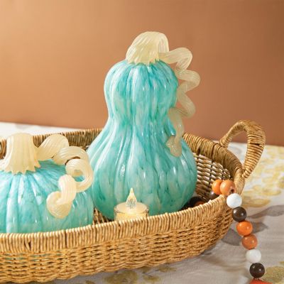 Glitzhome 8.5"H Fall Turquoise Glass Gourd Image 2