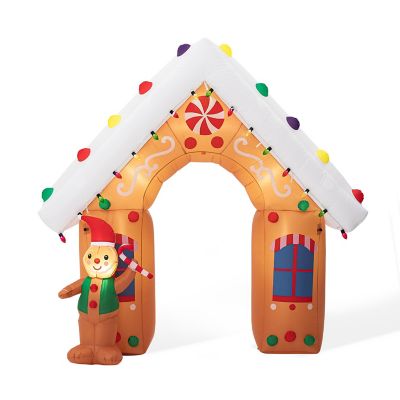 Glitzhome 8FT Lighted Gingerbread House Inflatable Decor Image 1