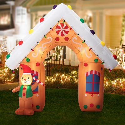 Glitzhome 8FT Lighted Gingerbread House Inflatable Decor Image 1