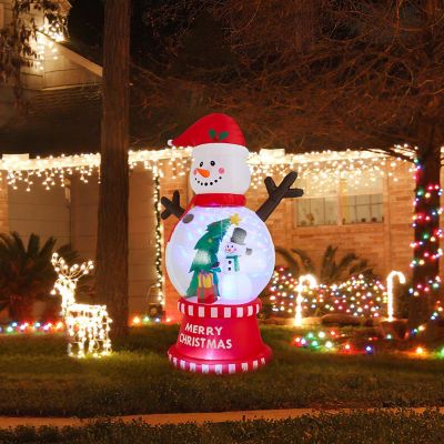 Glitzhome 8FT Lighted inflatable Snowman Globe Scene Decor Image 1