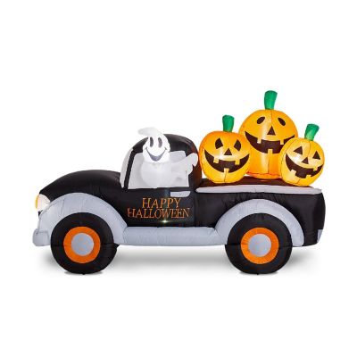 Glitzhome 8FT Lighted Inflatable Truck with Jack-O-Lantern Pumpkins Decor Image 1