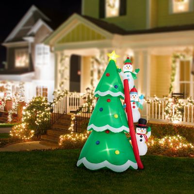 Glitzhome 8FT Lighted Inflatable Xmas Snowman Climbing Up Tree D&amp;#233;cor Image 1