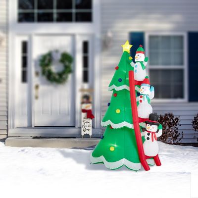 Glitzhome 8FT Lighted Inflatable Xmas Snowman Climbing Up Tree D&amp;#233;cor Image 2