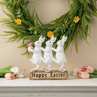 Glitzhome 9.25"H Easter Resin Triple Bunny Table Decor Image 1