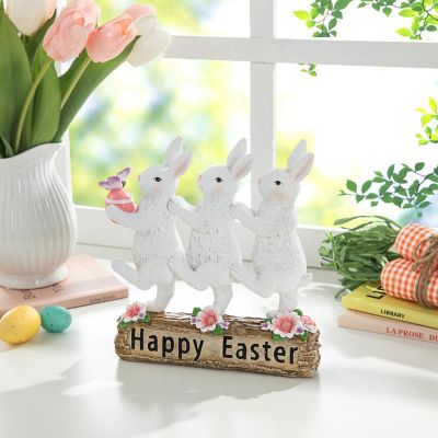 Glitzhome 9.25"H Easter Resin Triple Bunny Table Decor Image 2