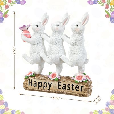 Glitzhome 9.25"H Easter Resin Triple Bunny Table Decor Image 3