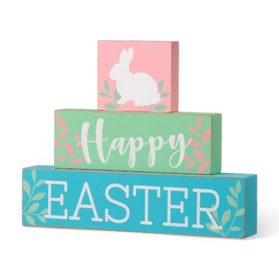 Glitzhome 9.5"L Wooden Easter Block Table Decor Image 1