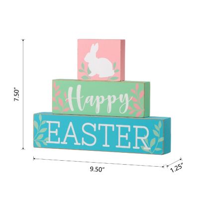 Glitzhome 9.5"L Wooden Easter Block Table Decor Image 3