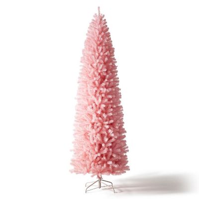 Glitzhome 9ft Pink Pencil Tinsel Artificial Christmas Tree Image 1