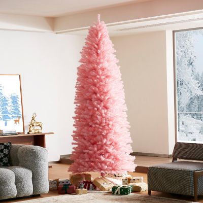 Glitzhome 9ft Pink Pencil Tinsel Artificial Christmas Tree Image 2