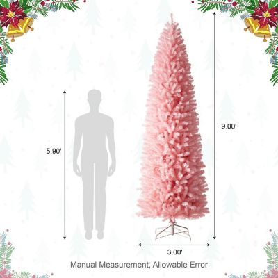 Glitzhome 9ft Pink Pencil Tinsel Artificial Christmas Tree Image 3