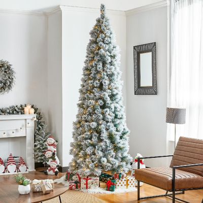Glitzhome 9ft Pre-Lit Flocked Pencil Pine Artificial Christmas Tree with 500 Warm White Lights, 3 function Image 2