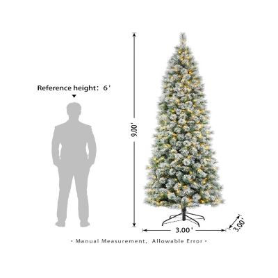 Glitzhome 9ft Pre-Lit Flocked Pencil Pine Artificial Christmas Tree with 500 Warm White Lights, 3 function Image 3