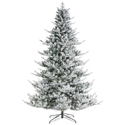 Glitzhome 9ft Pre-Lit Flocked Upward Slim Fir Artificial Christmas Tree with 600 Warm white Lights,3 Function, w/Remote Control, Simple Setup Image 1